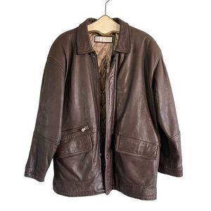 Vintage 90’s Perry Ellis Brown Leather Jacket